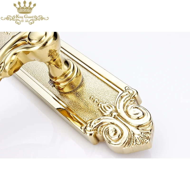European style exterior door handle zinc alloy door lock golden luxury engraving panel handle lock set