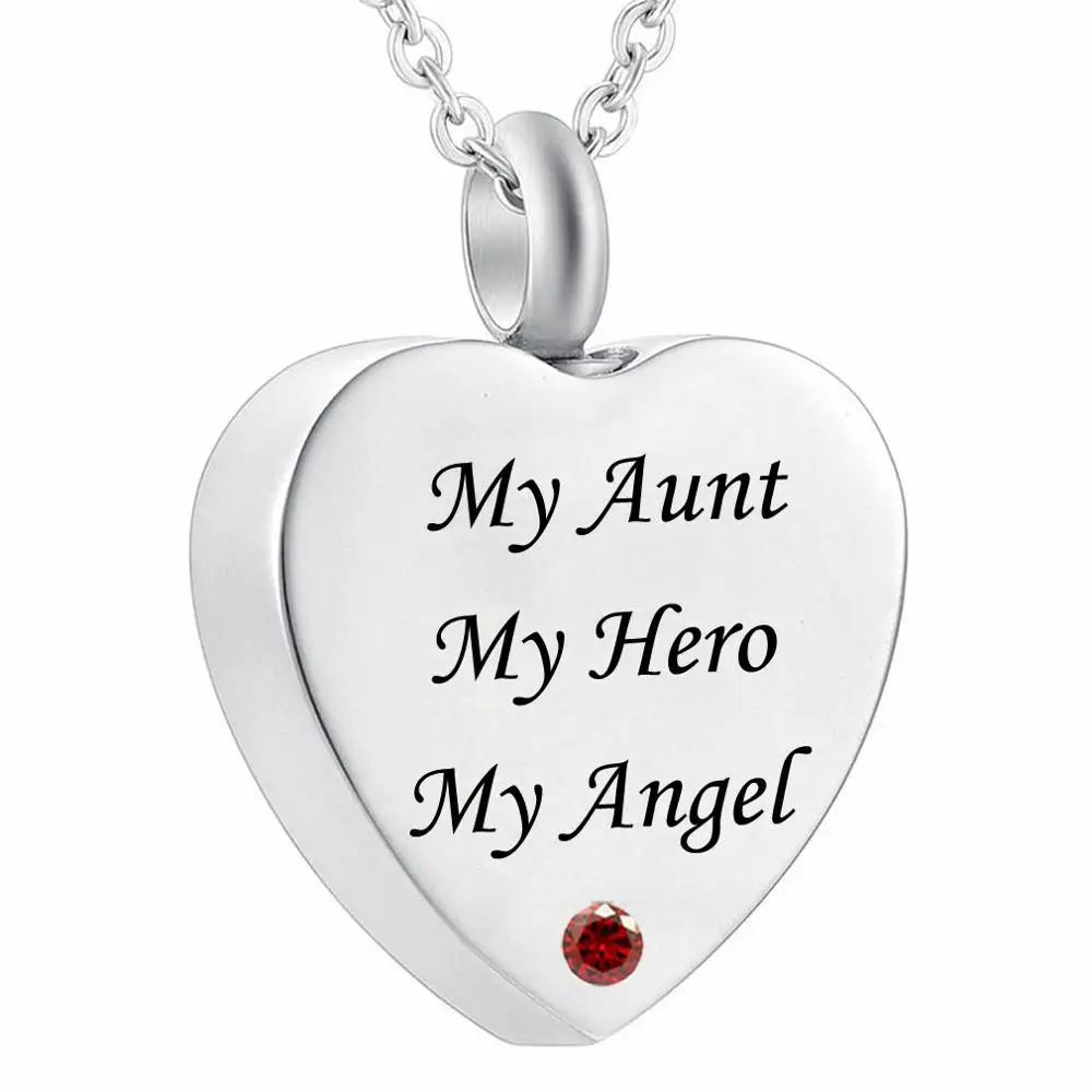 My  Aunt My Hero My Angel Heart Urn Necklace for Ashes - Cremation Jewelry Memorial Keepsake Pendant - Funnel Kit Included
