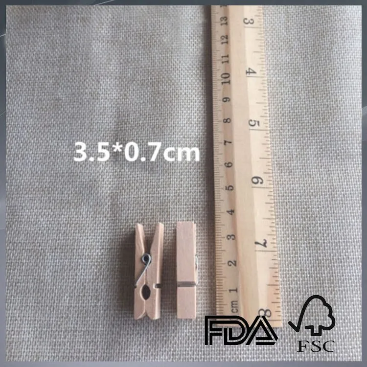 35mm natural wooden clip wooden clothes pin wooden peg engraved logo is welcome
