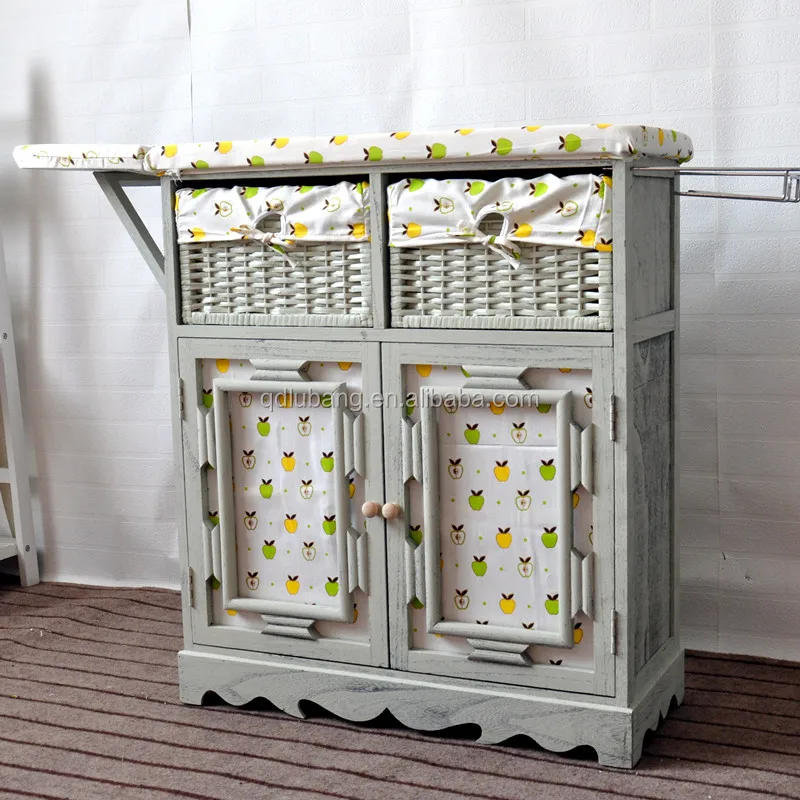 home furniture wooden folding ironing board with storage drawers
