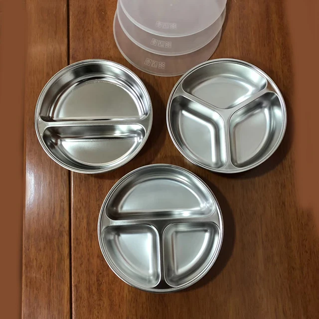 Factory supply directly Wholesale stainless steel round shape baby snack tray with plastic lid