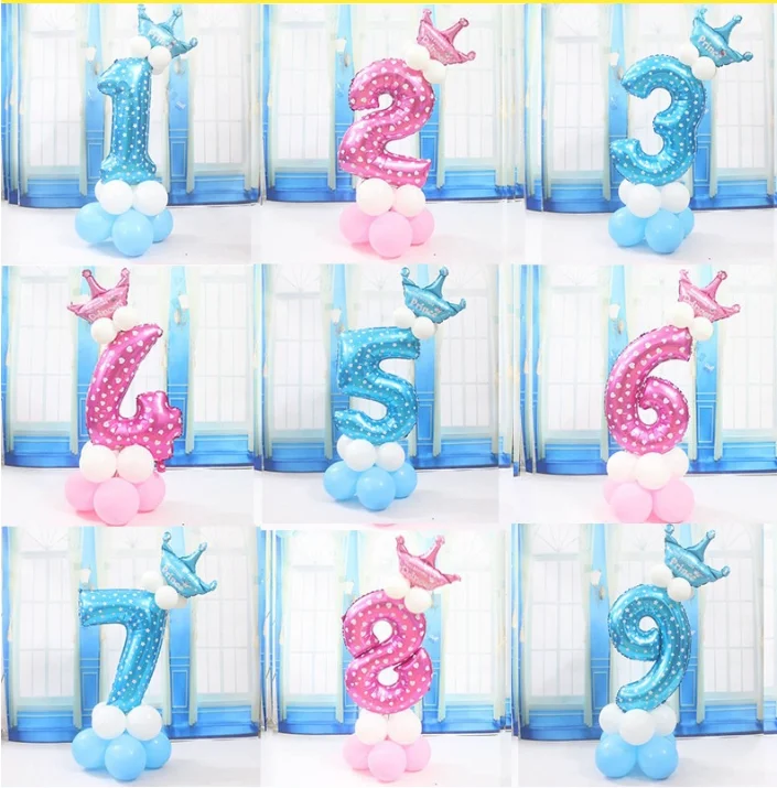 Cross-Border Crown Detonation Model 30 inch Digital Aluminum Balloon Base Path Lead Birthday Party Balloon