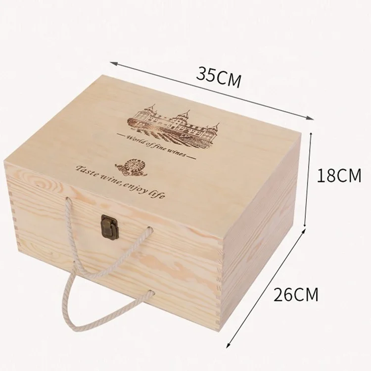 natural wooden wine packaging box storage 6 bottle wine box