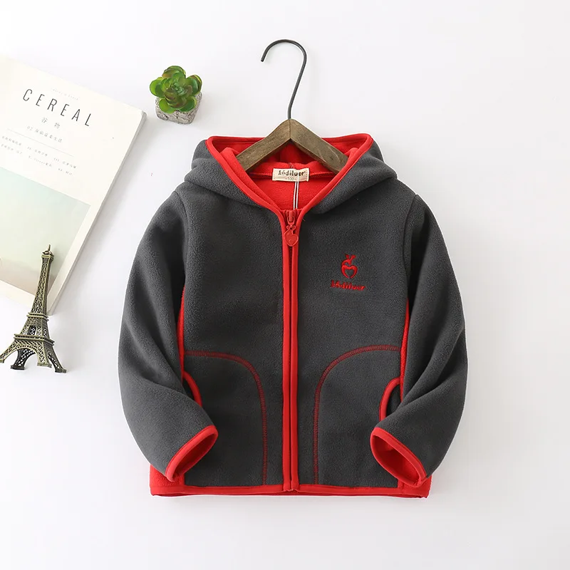 
Wholesale boys girls double side fleece hoodie jackets outwear kids coat 