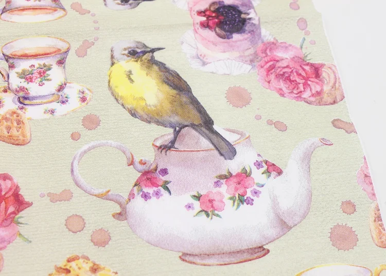 Food-grade Bird Tea Print Paper Napkin Tissue  Dinner Napkins Servilleta For Birthday Party Decoration 33*33cm Or Custom