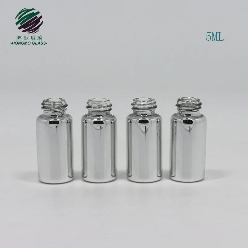 5 ml shiny silver electroplated small mini glass vials 5ml glass dropper bottle for serum essential oil samples packaging