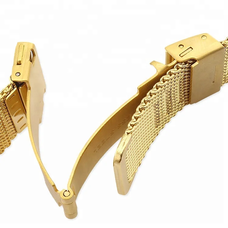New design 16mm-22mm  304 stainless steel 0.6 wire mesh  quickrelease watch bracelet with deployment clasp buckle