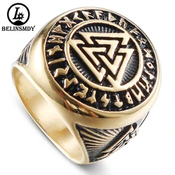 Gold Ring For Men Finger Stainless Steel Classic 316L  Biker Punk Rock Head Viking Symbol