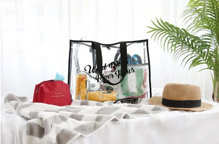 New Custom Logo Wholesale Waterproof PVC Shopping Transparent Clear Tote Bag PVC Beach Bag