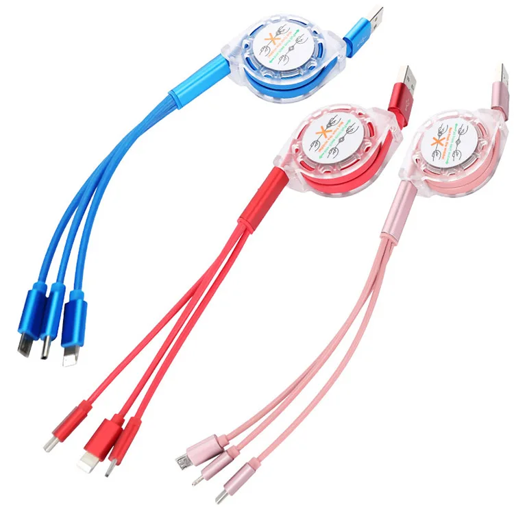 
Custom Logo 20cm to 1 Meter Retractable 3 in 1 USB Extension Cable Multi Mobile Charger Cable 