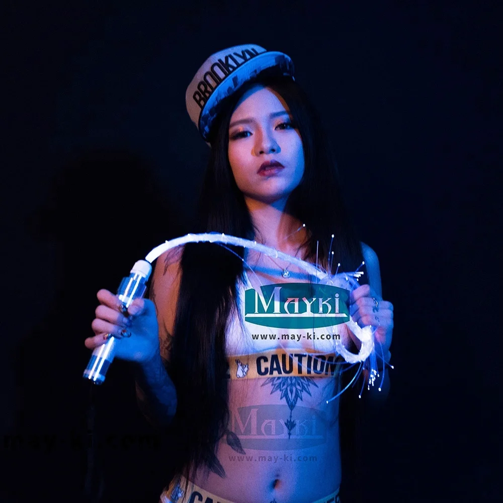360 Degree Free Rotation Fiber Optic Whip with 3W RGB LED for Dancing