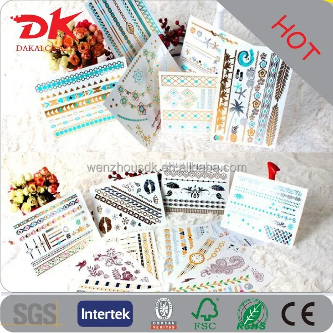 
Metallic temporary tattoos/Foil floral fake gold chains metallic flash tatoo 