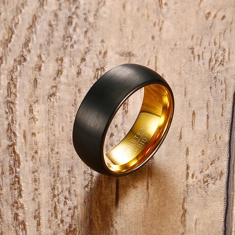
Wholesale Brushed Finished Black And Gold Tungsten Wedding Ring <img data-src=
