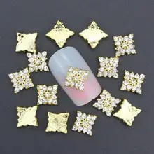 10 Pcs Glitter Gold Square 3D Full Rhinestones For Nail Art Decorations On Gel Polish DIY
