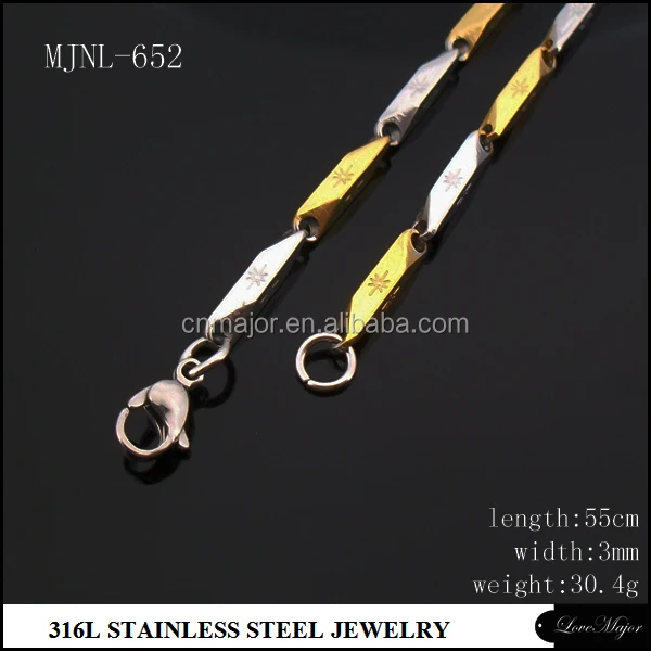 3mm surgical stainless steel Gold Bullet Arrow Stick link chain jewelry for Brazil Men
