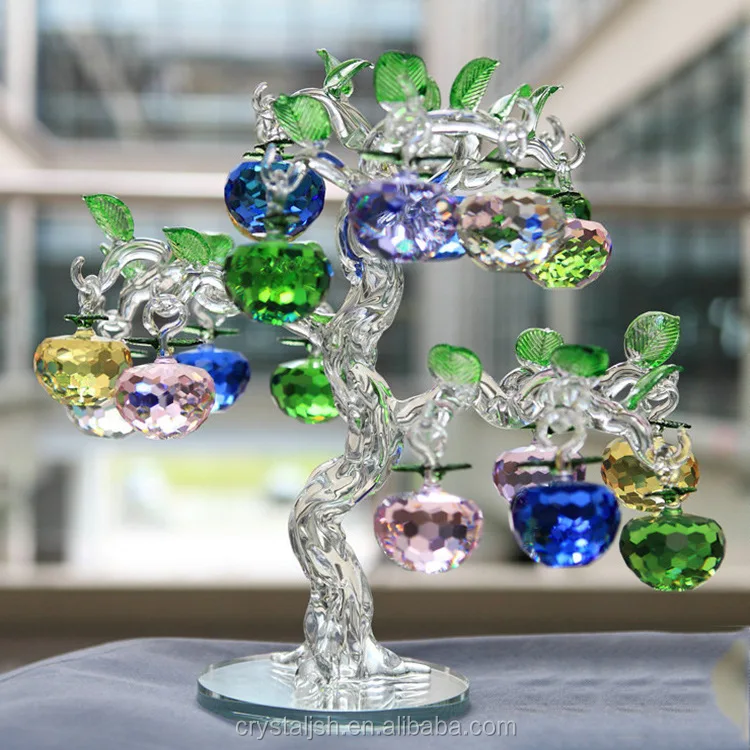 2023 Newest style high quality Crystal glass Apple Tree With Colorful Apples For Christmas Decoration