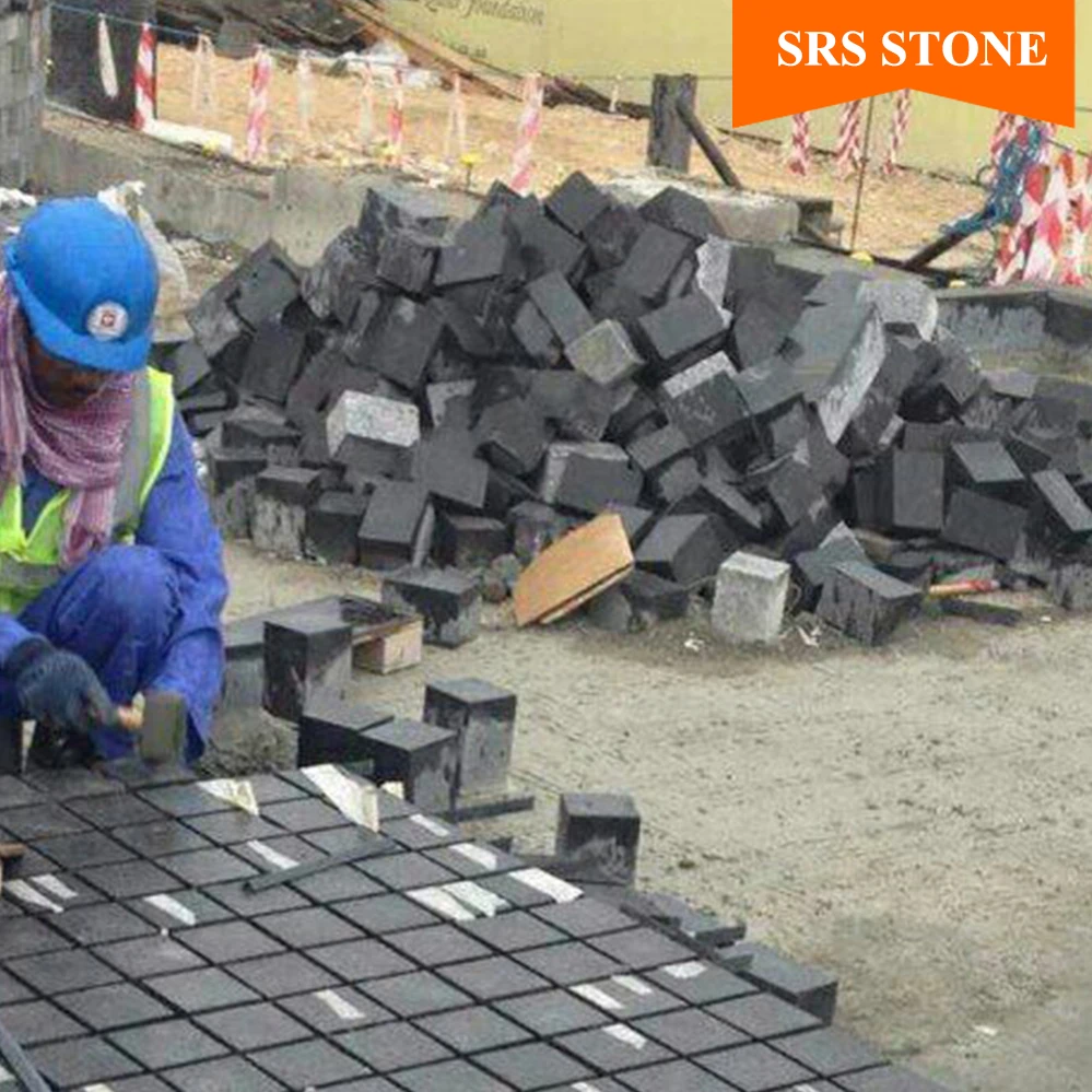 
China Black basalt paver natural split cube driveway granite 