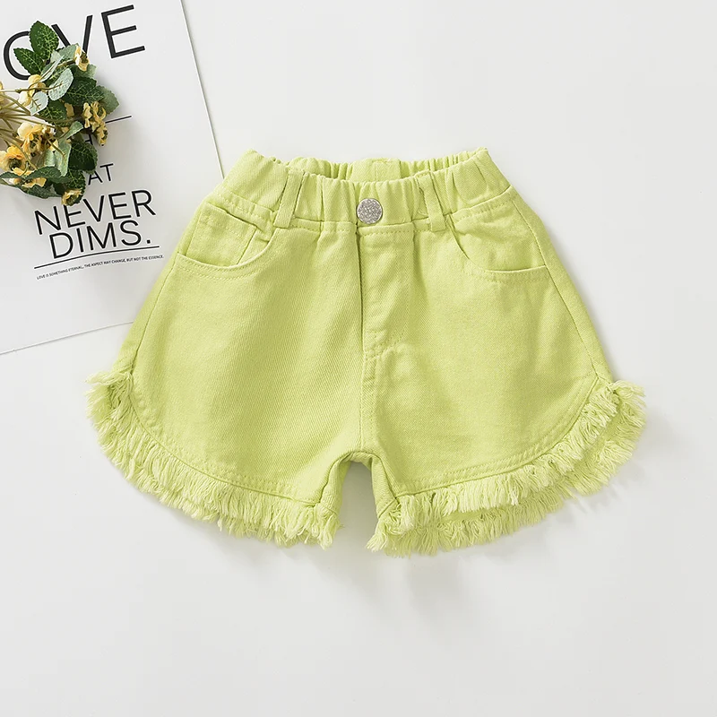 
High waisted ripped colorful candy kids little girls demin jeans short hot pants 