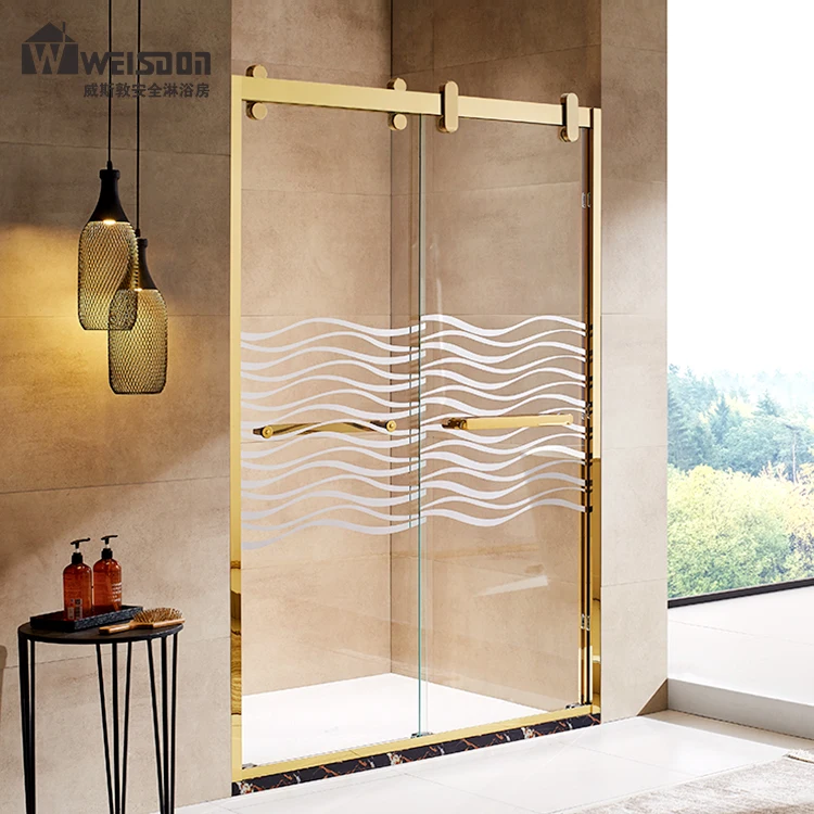 Hotel customized gold sliding glass shower door hardware glass shower screen