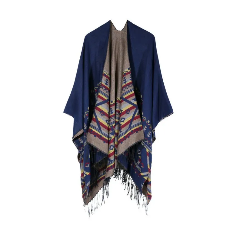 Hot sell Latest Design 2019 Winter Warm Wool Shawl Mexican Poncho for Women