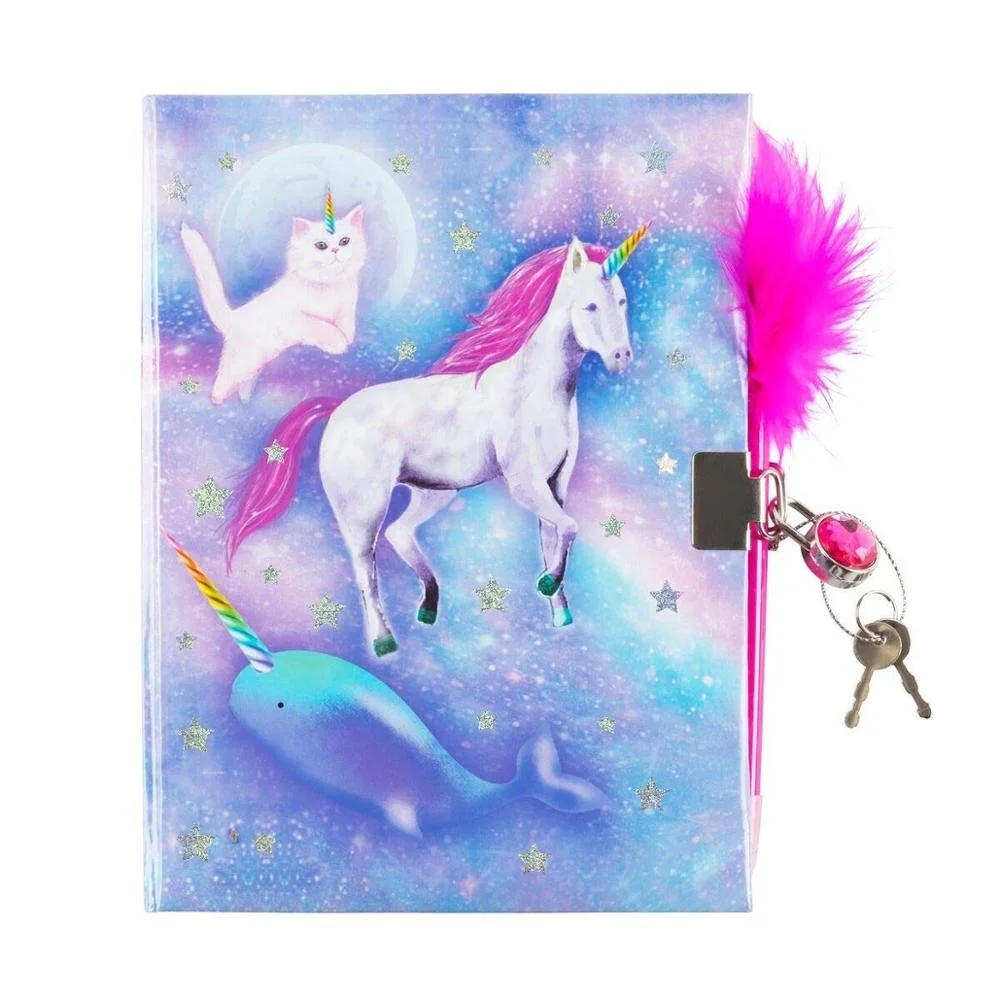 A5 Diary Notebook With Gem Lock And Feather Pen For Girls And Boys School Items for Children