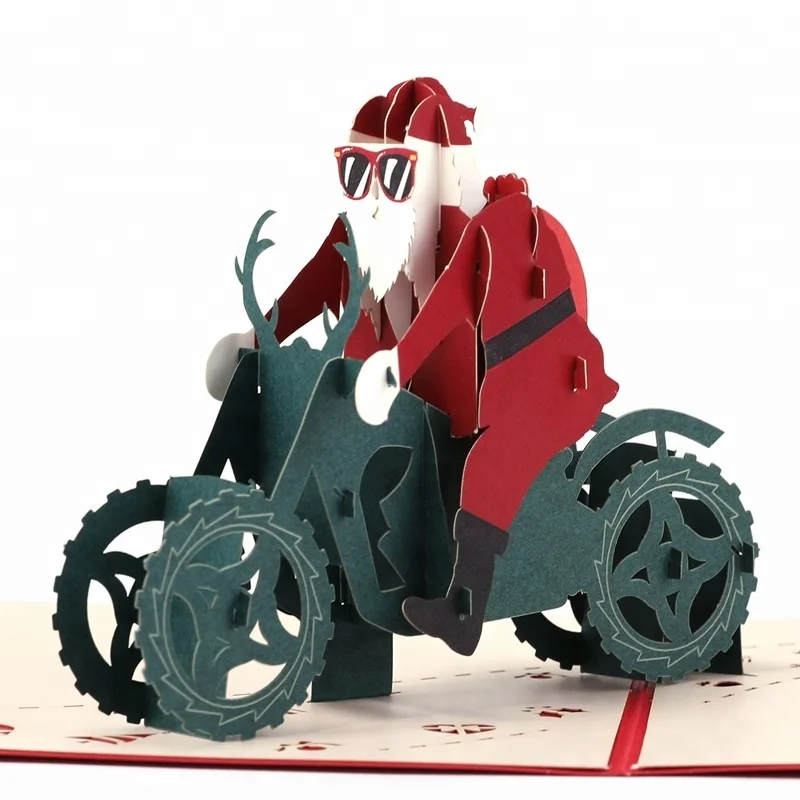 Classic design Santa Motorcycle Christmas Gift Pop Up 3D Greeting Cards