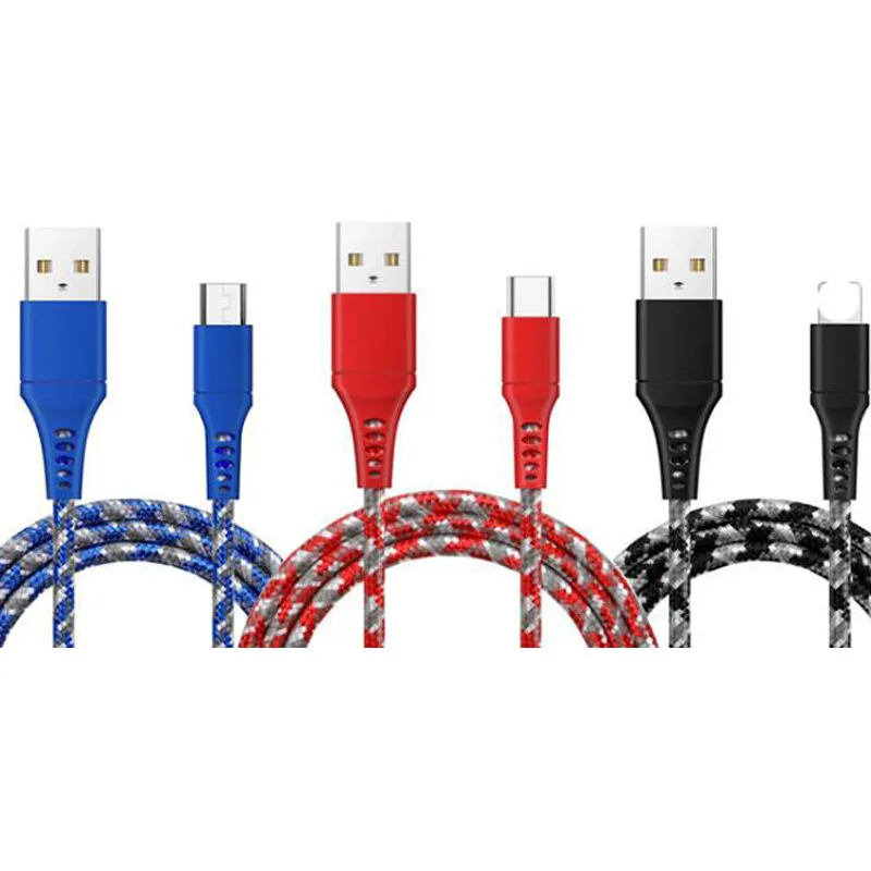 1m/2m/3m Nylon Braided Micro USB Cable Data Charger Cable For Samsung Huawei Android Phone USB Micro Cable for Apple
