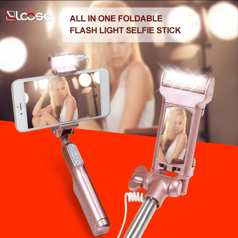 
A6 foldable universal wireless Selfie Stick with led light with Rear Mirror wired Monopod for IOS and android 