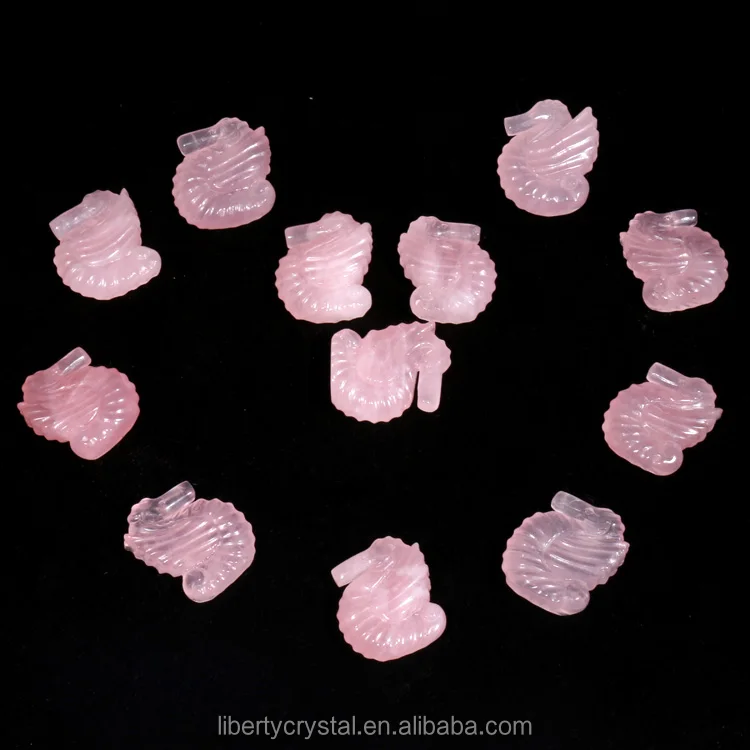 Natural Pink Rose Crystal Sea Horse Healing Carved Figurine