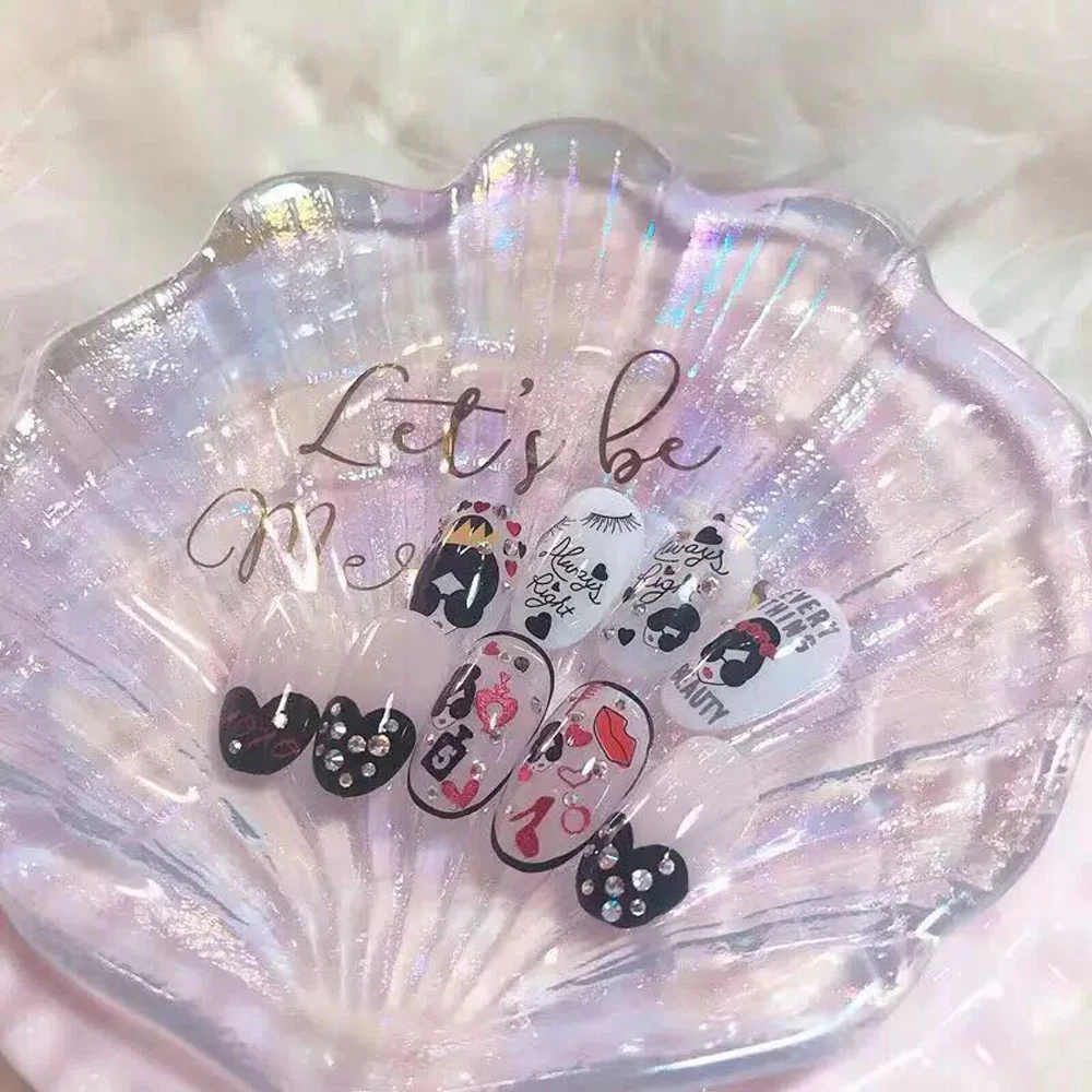 
Fairy Jewelry Display Plate Fantasy Decoration Colorful Laser Bronzing Letters Mermaid Shell Glass Plate 