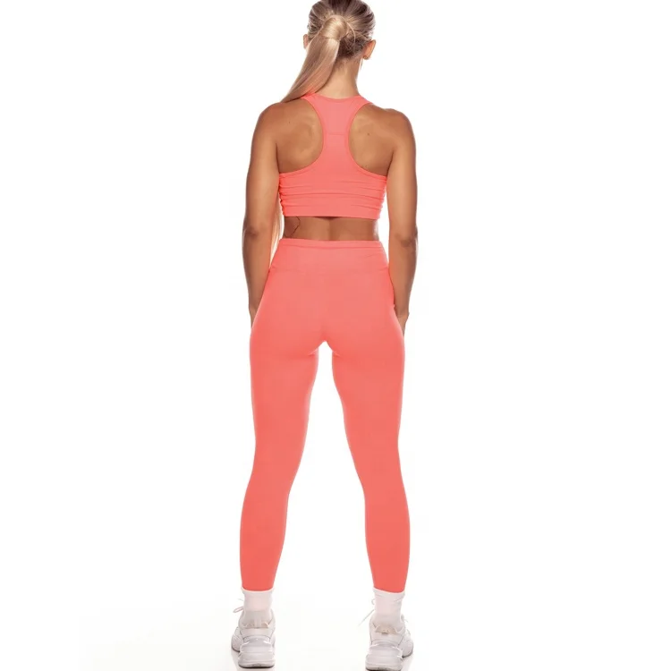 Private Logo Yoga Compression Leggings Classic Neon Orange Yoga Pants Design Your Own Fitness Clothing