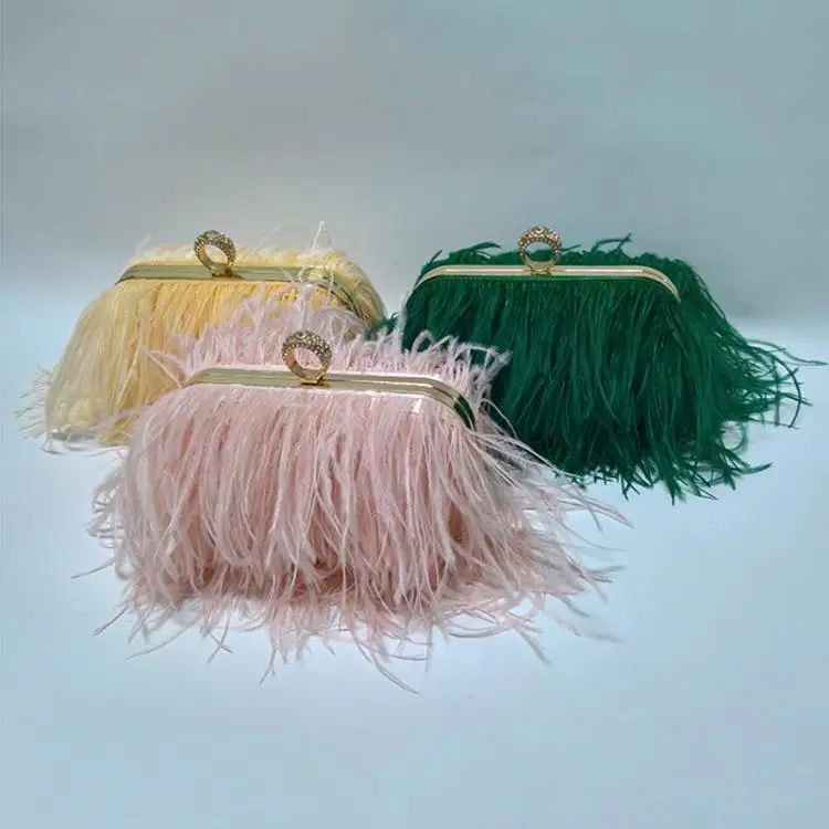 
Ladies Ostrich Feather Wedding Clutches Purse Bridal PartyBag Messenger Evening Clutch Bags 