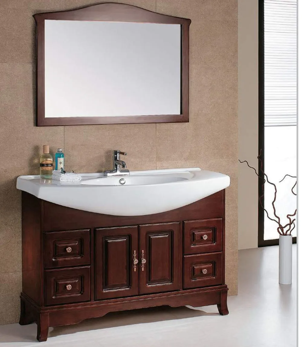 Double sinks bathroom furniture espresso finishing ash grey floor touched classical white solid wood bath vanity