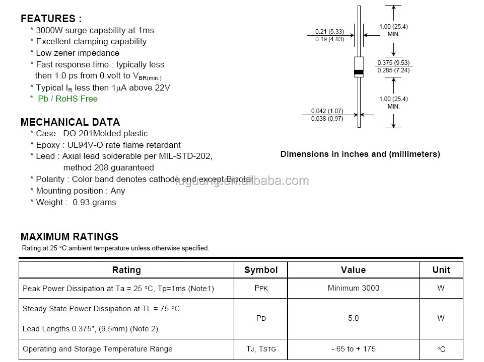 5A 150V DO-201AD SR515 thru hole schottky diode