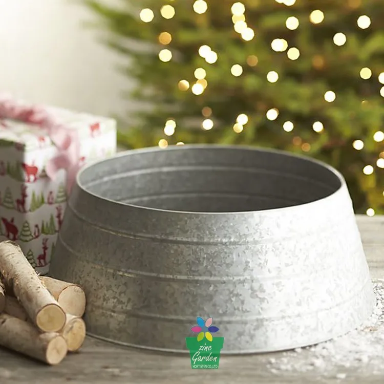 Wholesale price galvanized metal tree collar skirts snow decorative clear ornaments for Christmas tree