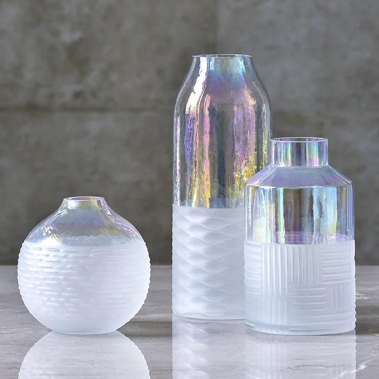 Bixuan Vases Matte White Handblown Glass Flower Arrangement Vase Iridescent Pearlescent Bottle Table Decor Centerpiece Vases