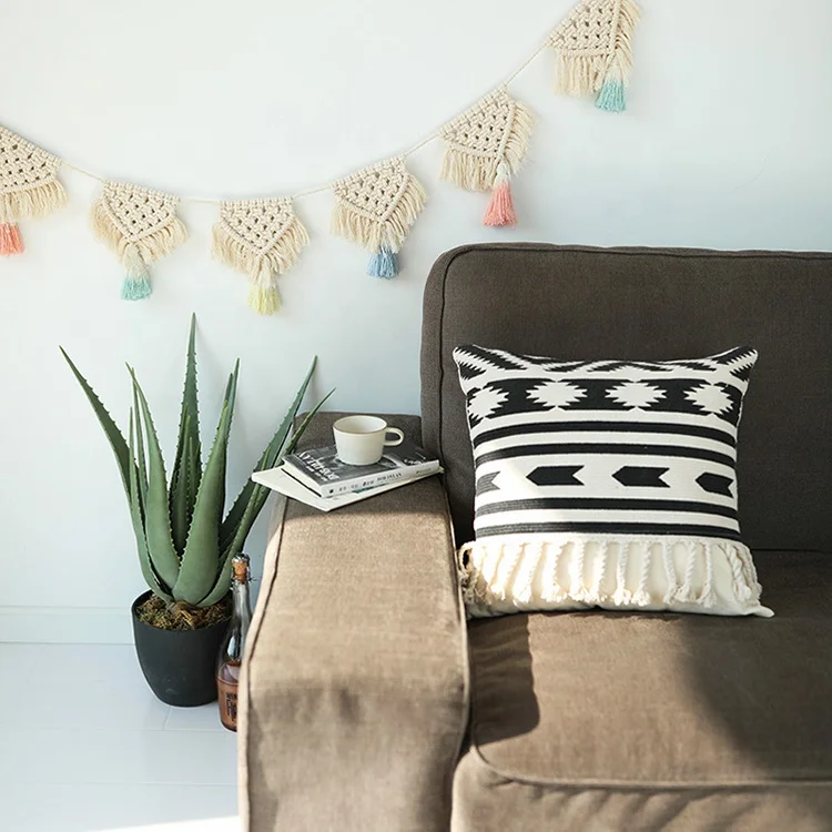 
Handmade cotton hanging bunting flag with macrame for decoration 
