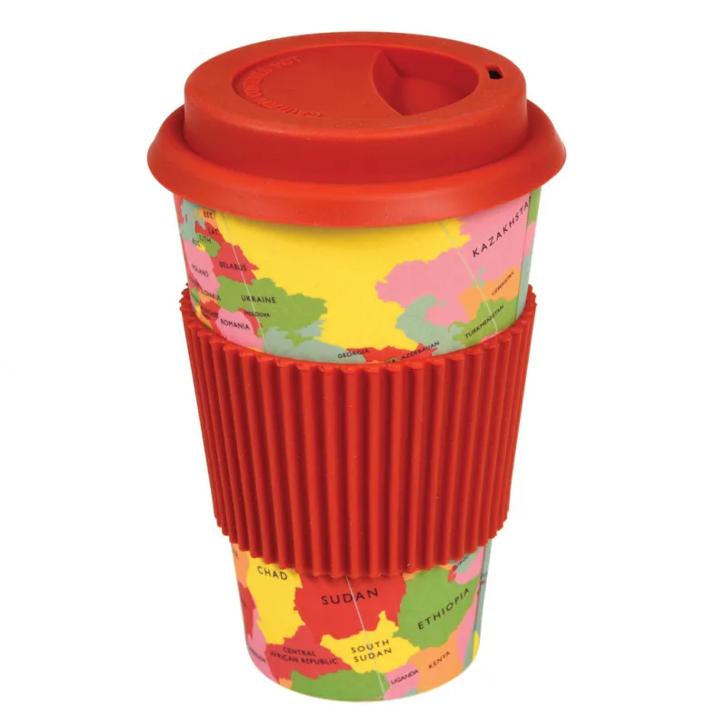 Wholesale environmental bamboo fiber mugs with silicone wrap and lid