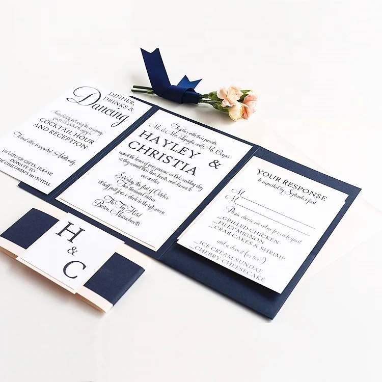 Personalized Fashion Paper Wedding Invitation Pocket Folder And Envelope