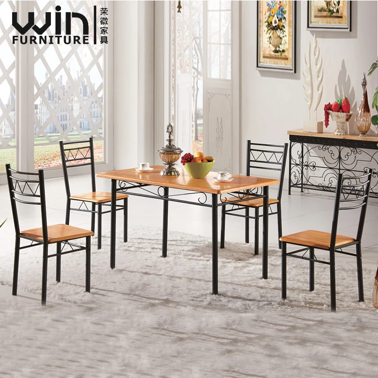 
Simple style mold board steel frame dining table 6 chairs restaurant cateen table 