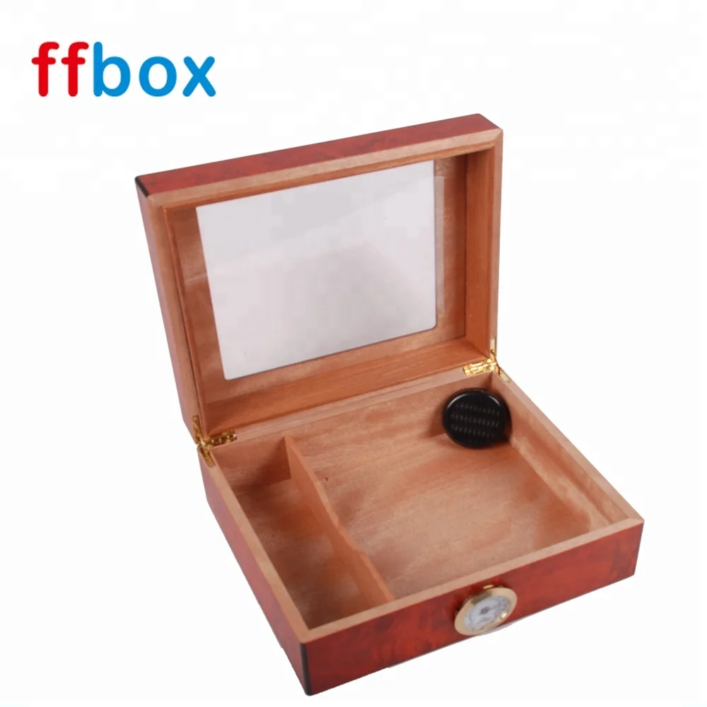 Handmade Luxury Custom Glass Top Design Storage Matte Cherry Red Packaging Wood Humidor Cigar Box