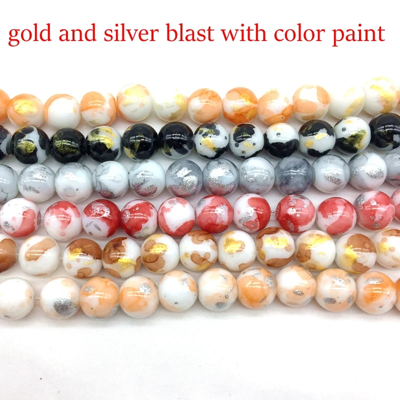 2019 New Arrival glass pearl bead color coating gold and silver blast bead strand for DIY jewelry making
