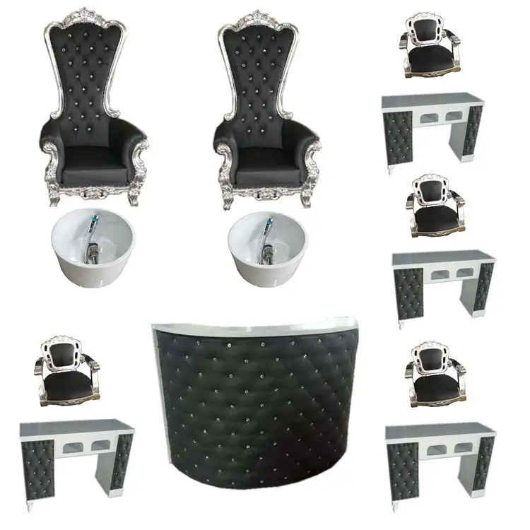 Luxury nail station furniture black pedicure chair with manicure table