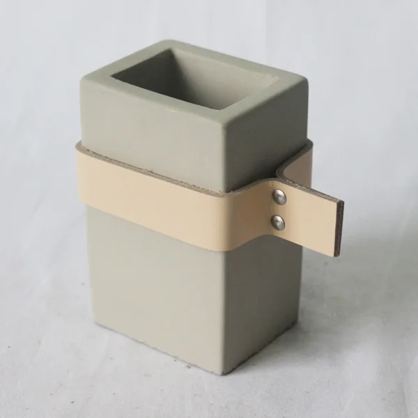 black square cement flower pot plant pot vase garden pot with leather decor