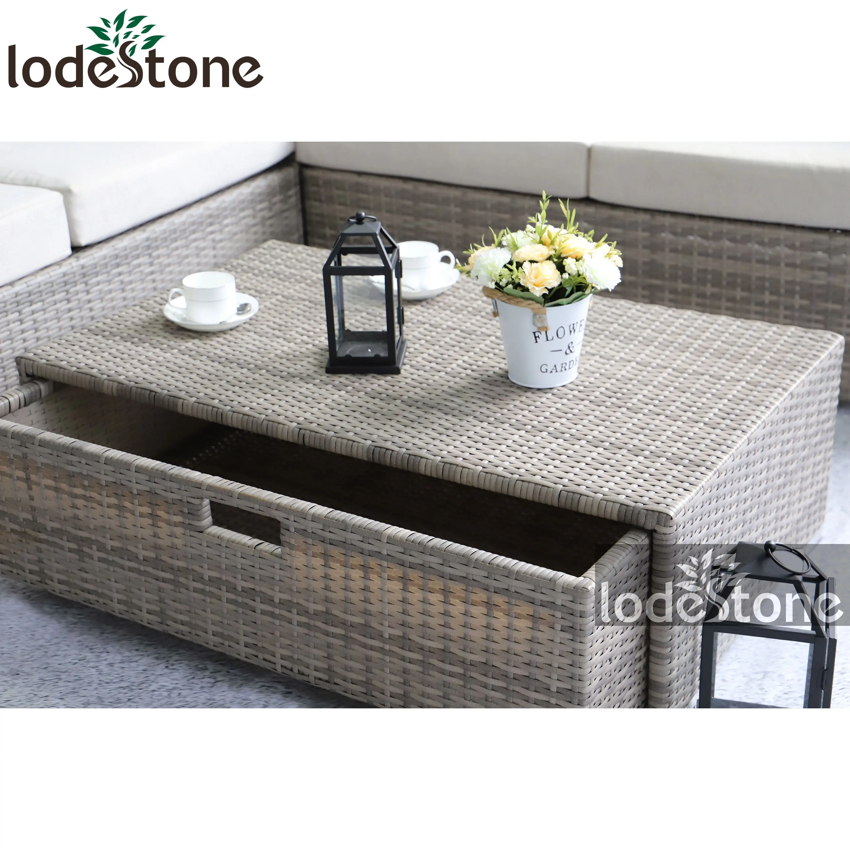 2018 new design 4pcs aluminum wicker corner set storage table rattan furniture outdoor