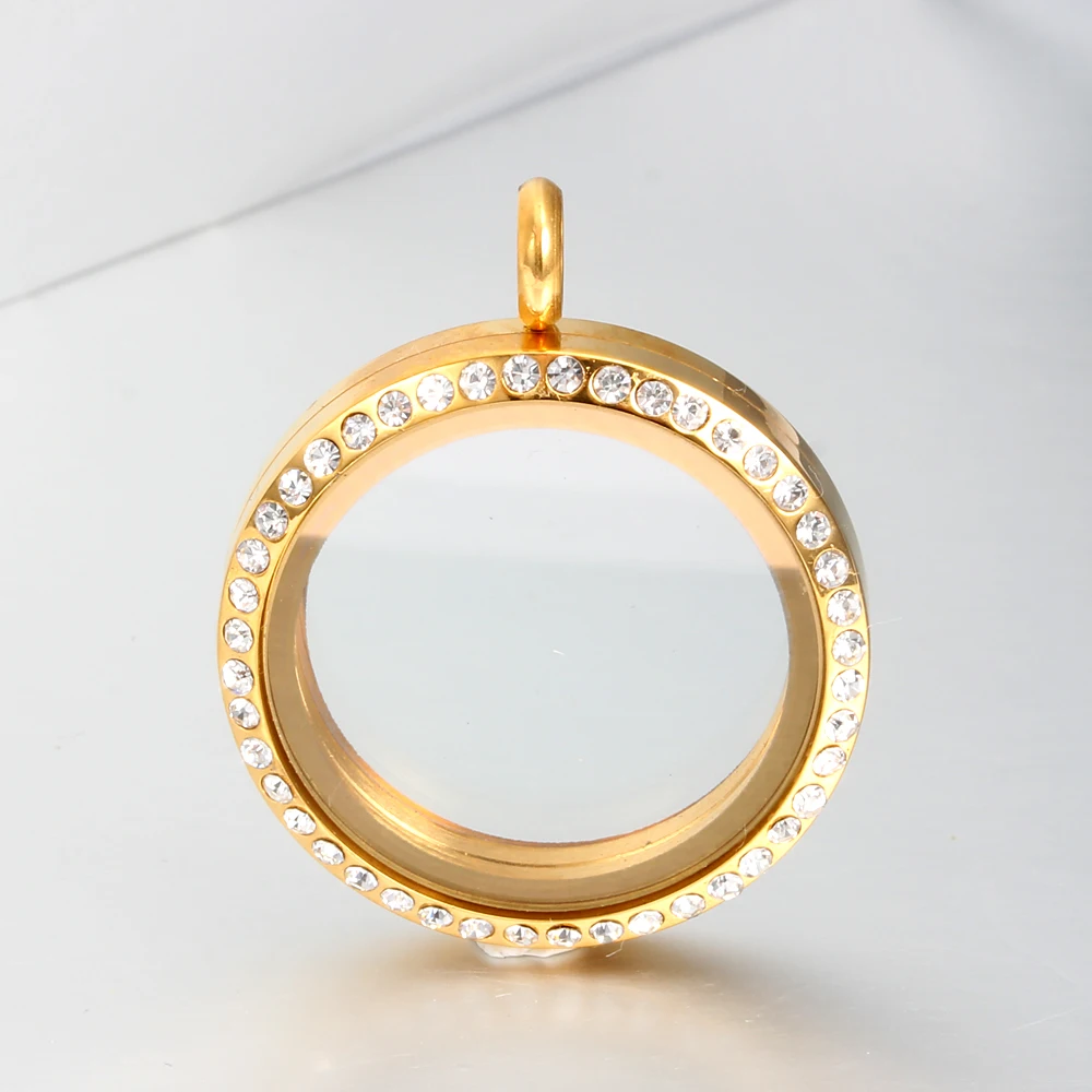 30mm Stainless steel Floating locket glass  pendant charms gold locket designs (P6-L0004)