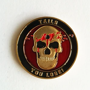 Custom logo Mental 3D Round shape Gold plated Soft enamel Skull coin