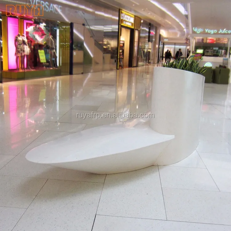 Fiberglass bench chair with mid planter pot for airport lobby decoration seating and waiting