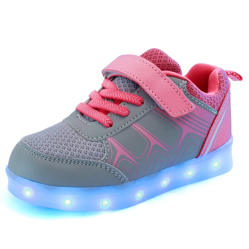 2017 Newest Fancy Cheap USB Charging Colorful LED Light Children Shoes Kids Running Shoes