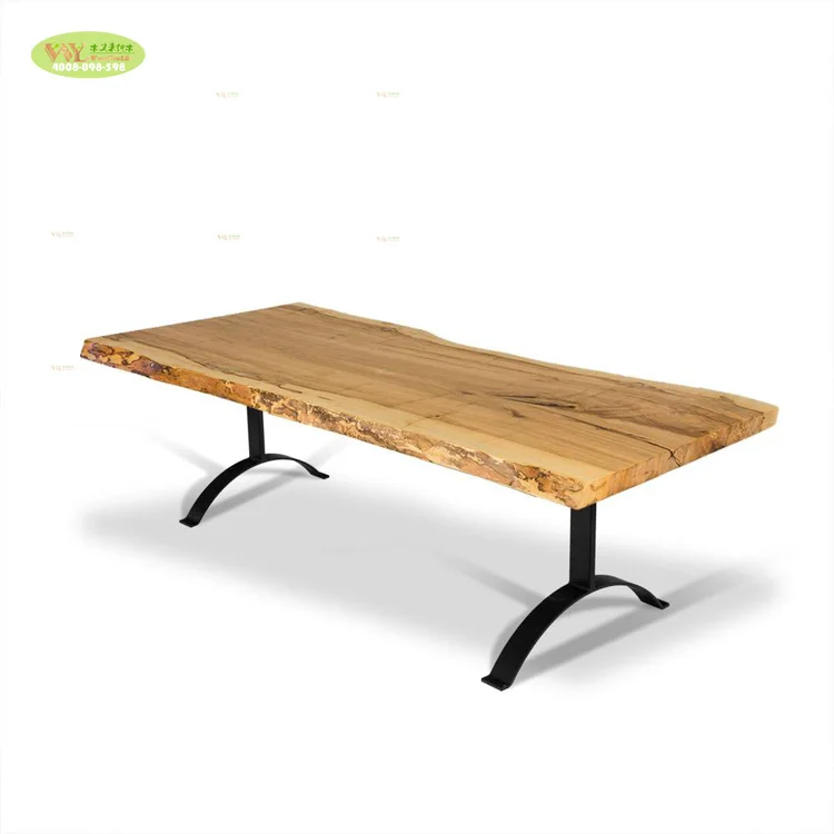 Home Furniture Solid Wood Dining Table Live Edge/ Wishbone Metal Legs Dining Table Wood